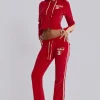 Red Three Velour Low-rise Bootcut Trousers-Jaded London New