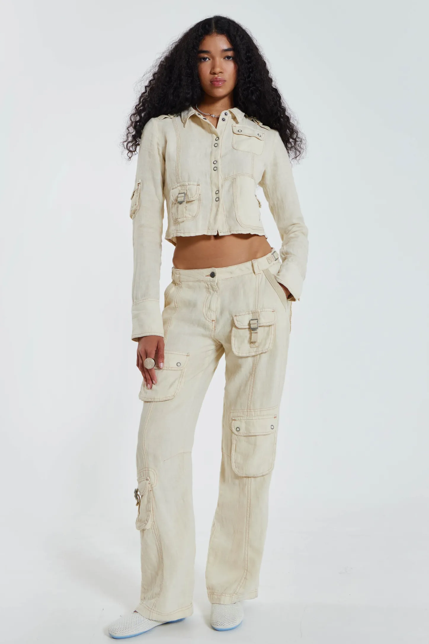 Santal Linen Cargo Trousers-Jaded London Clearance