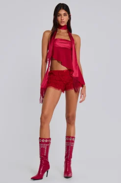 Scarlet Red Rhea Lace Bloomer Shorts-Jaded London Fashion