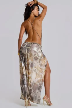 Sedona Metallic Leopard Maxi Dress-Jaded London Fashion