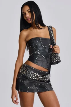 Shadow Studded Mini Skirt-Jaded London Fashion