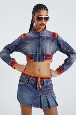 Sherbet Denim Side Pleat Mini Skirt-Jaded London Hot