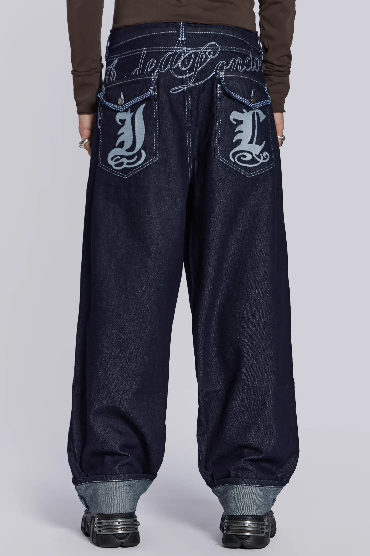 Sonic Embroidered Baggy Jeans-Jaded London Cheap