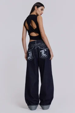 Sonic Embroidered Baggy Jeans In Indigo-Jaded London Clearance