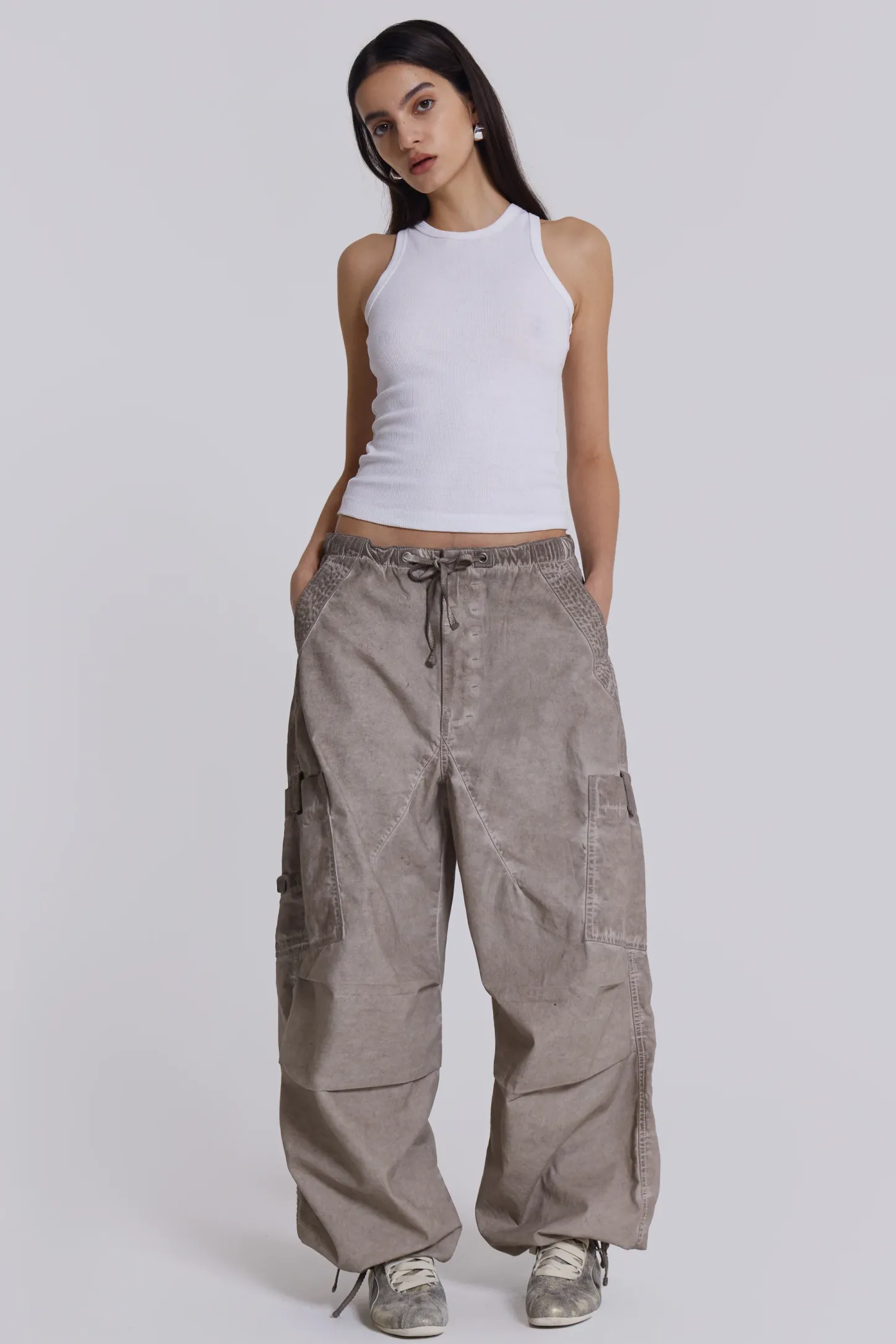 Stone Oil Wash Parachute Pants-Jaded London Cheap