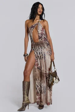 Valentina Asymmetric Cut Out Maxi Dress-Jaded London Fashion