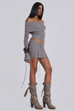 Vargo Knit Lace Up Mini Skirt-Jaded London New