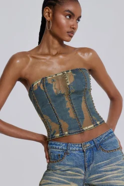 Vega Denim Corset Top-Jaded London Best Sale