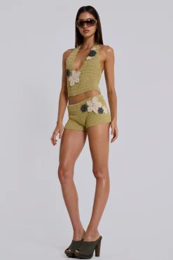 Vine Crochet Mini Shorts With Flower Detail-Jaded London Cheap