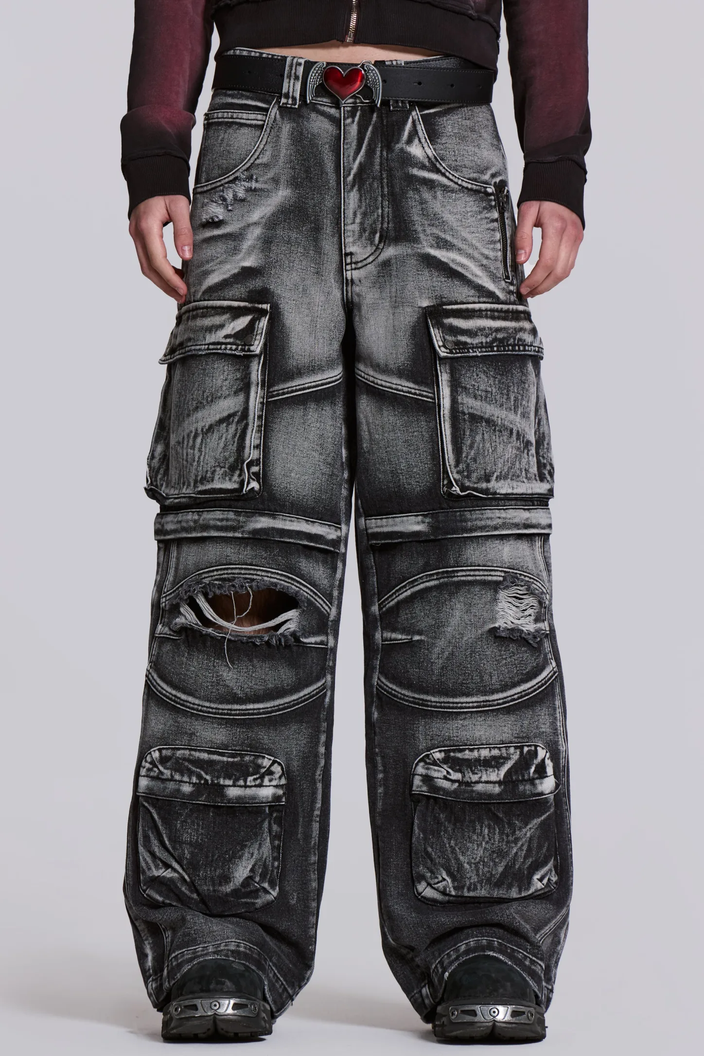Washed Black Apex Denim Cargos-Jaded London Discount