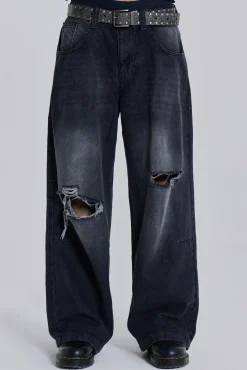 Washed Black Busted Colossus Baggy Jeans-Jaded London Cheap