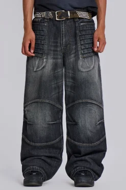 Washed Black Crash Biker Colossus Jeans-Jaded London Store