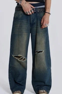 Washed Blue Busted Colossus Jeans-Jaded London Online