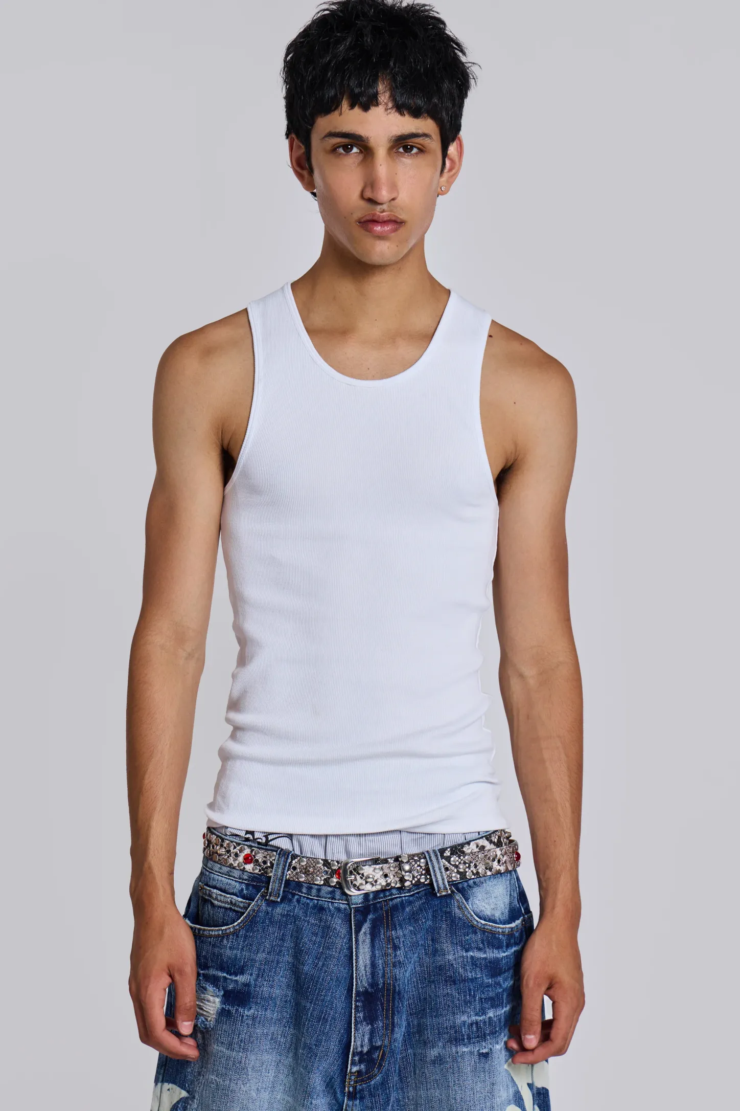 White Rib Full Length Vest-Jaded London Hot