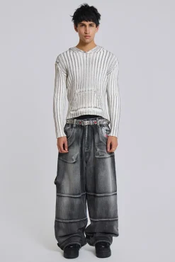 White Scrape Knit Hoodie-Jaded London Discount
