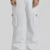 White Straight Leg Cargo Trousers-Jaded London Flash Sale
